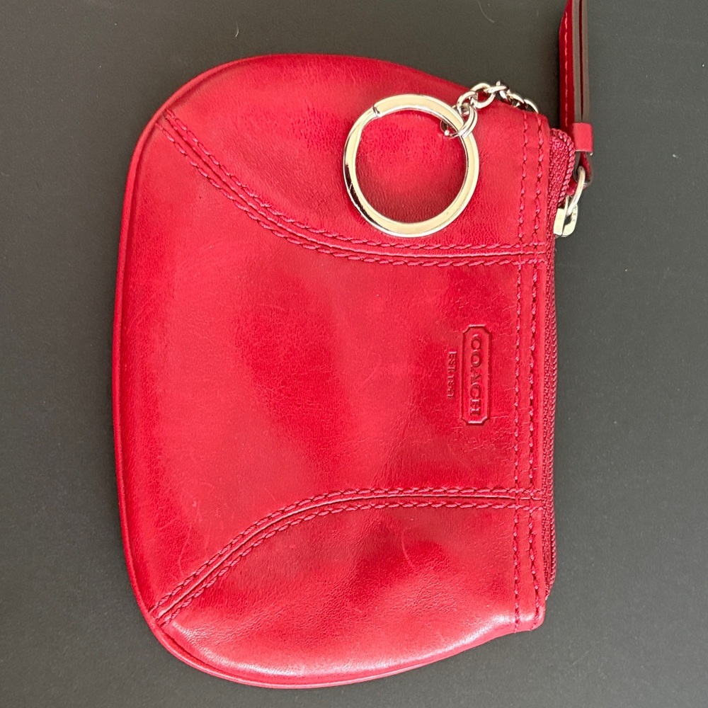 Coach Red Leather Key Ring Coin Pouch